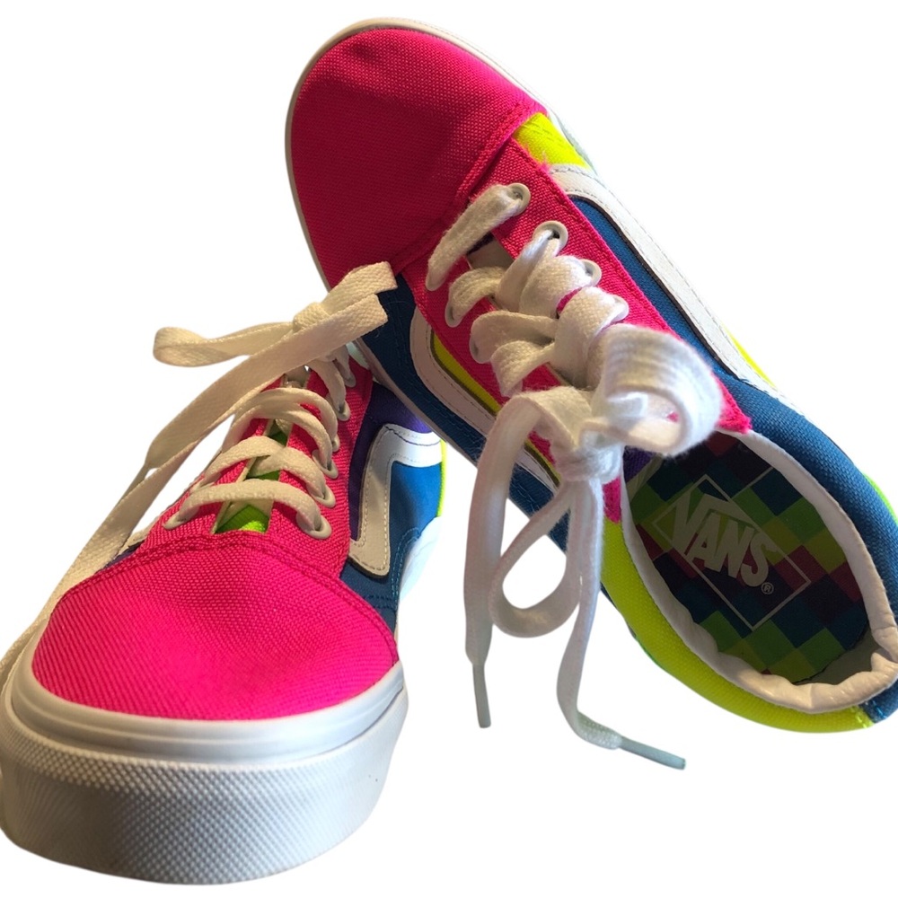 Vans Kids Neon Pink and Blue Sneakers.Size US  2.0 Old Skool Multi Color Summer